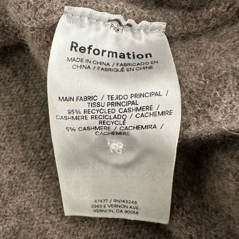 Reformation Clara Cocoa Brown Cropped Cashmere Crew Neck Cardigan Size M - Picture 4 of 5